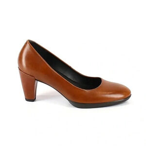 ECCO Danish Design Plateau Cognac Heels Pump Leather Brown Size 41/US 10